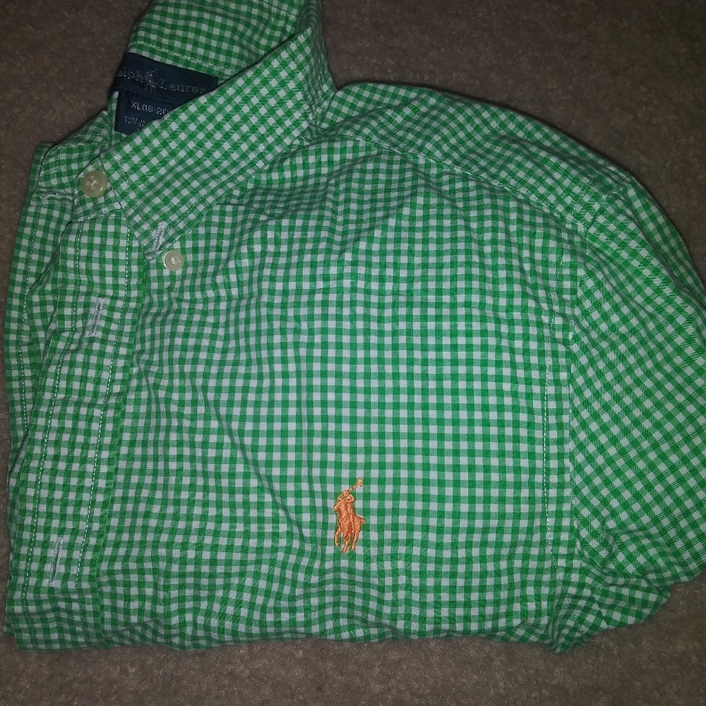 Plaid long sleeve polo shirt